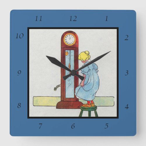 Hickory Dickory Dock Mother Goose Nursery Rhyme Square Wall Clock