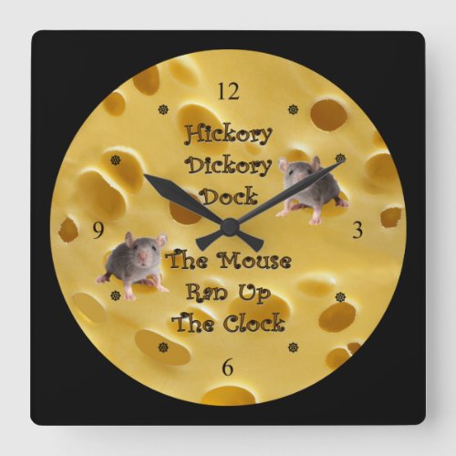Hickory Dickory Dock  Swiss Cheese Square Wall Clock