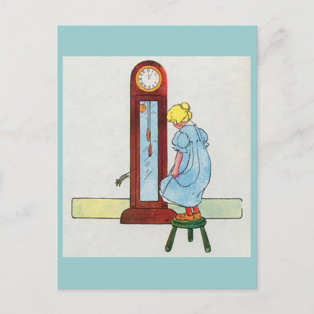 Hickory, dickory, dock! The mouse ran up the clock Postcard (Front)