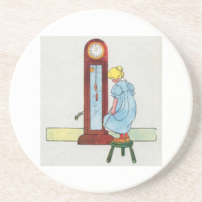 Hickory, dickory, dock! The mouse ran up the clock Sandstone Coaster (Front)