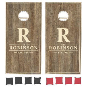 Hickory Wood Family Name & Initial Cornhole Set
