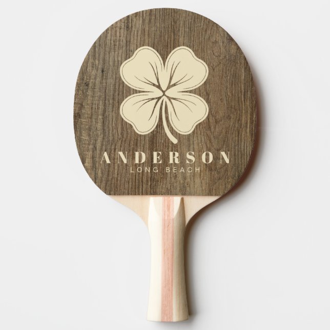 Hickory Wood Four Leaf Clover with Name Ping Pong Paddle (Back)
