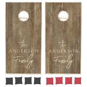 Hickory Wood Hand Written Family Name Cornhole Set