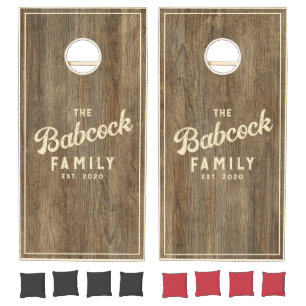 Hickory Wood Retro Family Name & Year Cornhole Set