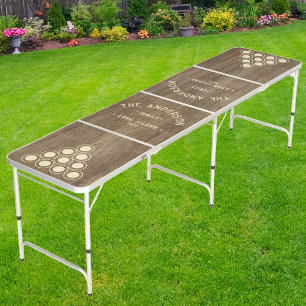 Hickory Wood Vintage Seaside Family Name Beer Pong Table