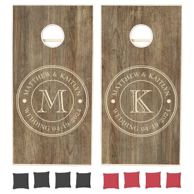 Hickory Wood Wedding Monogram Cornhole Set (Set)