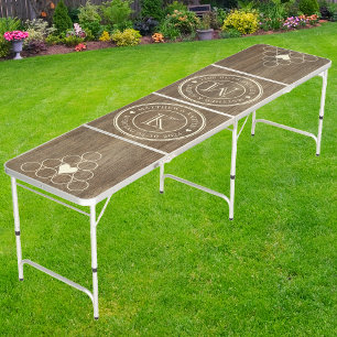 Hickory Wood Wedding Monogram Heart Beer Pong Table