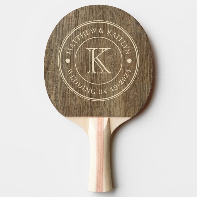 Hickory Wood Wedding Monogram Ping Pong Paddle (Back)