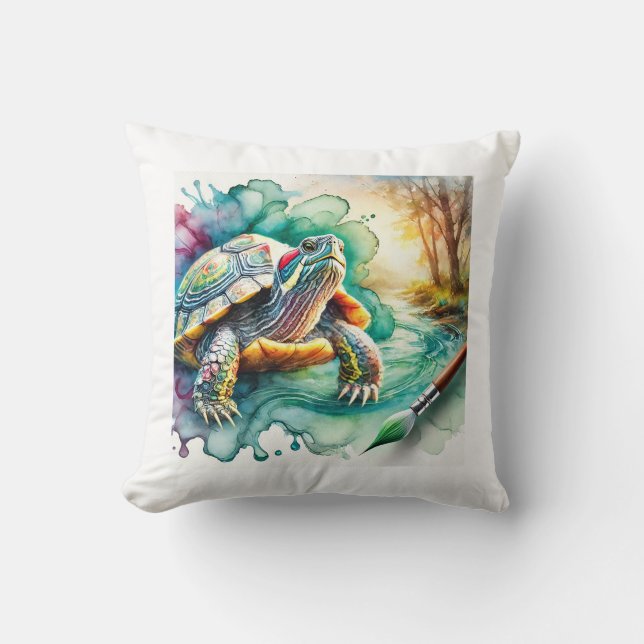 Hicotea Turtle 130924AREF109 - Watercolor Throw Pillow (Front)