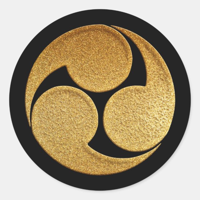 Hidari Mitsu Tomoe Kamon in Gold Classic Round Sticker (Front)