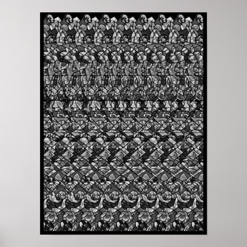 Hidden 3D Stereogram Poster _ Jolly Roger BW