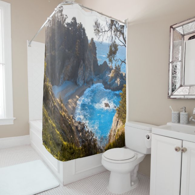 Hidden Beach Paradise Ocean Waves Shower Curtain (In Situ)