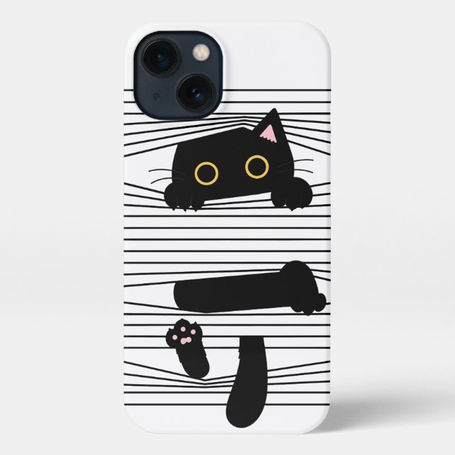 Hidden Black Cat Cute Funny Minimalist Animal Love iPhone Case (Back)