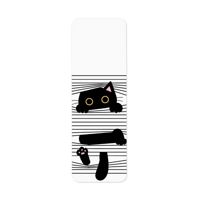 Hidden Black Cat Cute Funny Minimalist Animal Love Label (Front)
