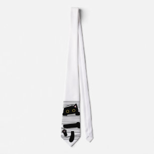 Hidden Black Cat Cute Funny Minimalist Animal Love Neck Tie