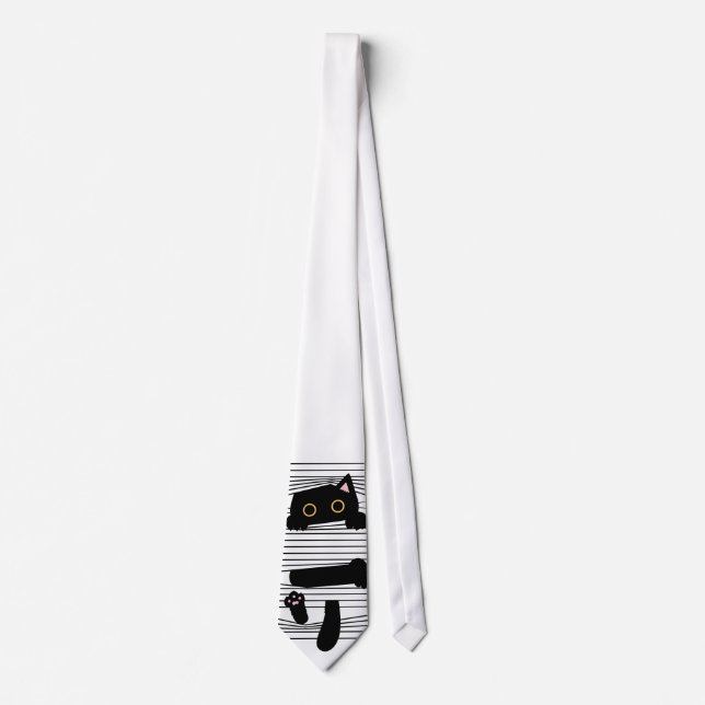 Hidden Black Cat Cute Funny Minimalist Animal Love Neck Tie (Front)