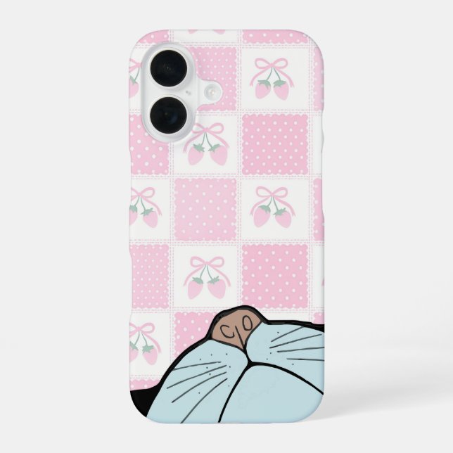 Hidden Cat Peeking Black Cat Cute Silly Pink Gingh iPhone Case (Back)