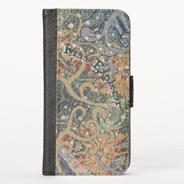 Hidden Delicate Camouflage & Your Text iPhone Wallet Case (Front)