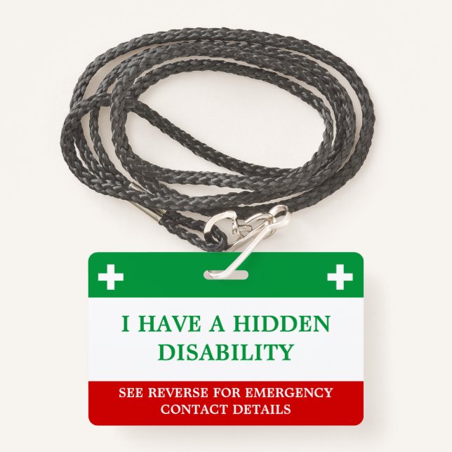 Hidden Disability Medical Alert Lanyard ICE ID Badge (Front with Lanyard)