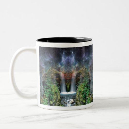 Hidden Faces in Fantasy Waterfalls Two_Tone Coffee Mug