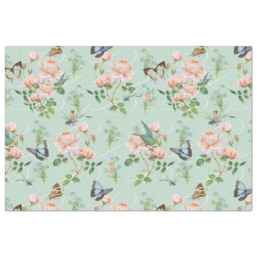Hidden Fairy Pink Floral Mint Dragonfly Butterfly Tissue Paper
