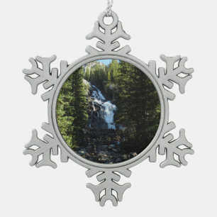 Hidden Falls in Grand Teton National Park Snowflake Pewter Christmas Ornament