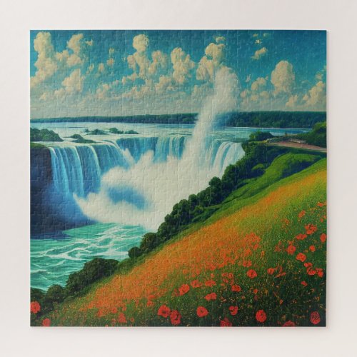 Hidden Falls in Spring Bloom Jigsaw Puzzle