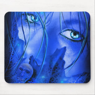HIDDEN FEAR BLUE GIRL WITH SKULL MOUSE PAD