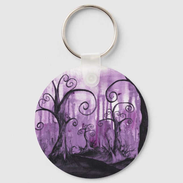 Hidden Hearts Trees Surreal Fantasy Landscape Art Keychain (Front)