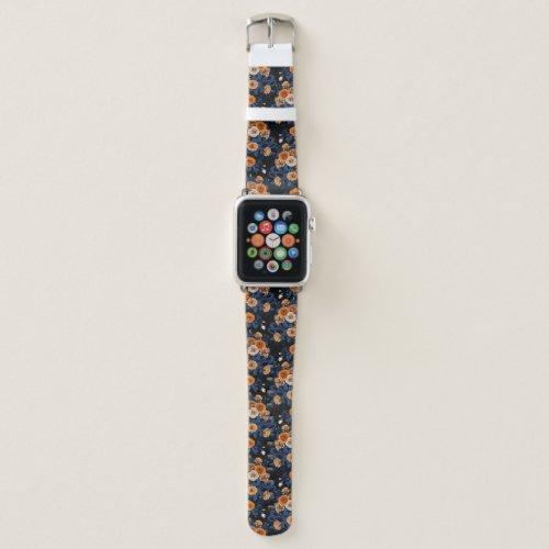 Hidden in the roses orange and blue apple watch band