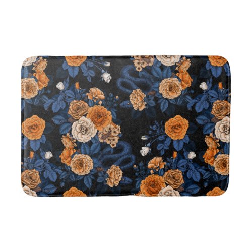 Hidden in the roses orange and blue bath mat