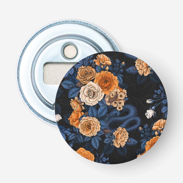 Hidden in the roses, orange and blue bottle opener (Front)