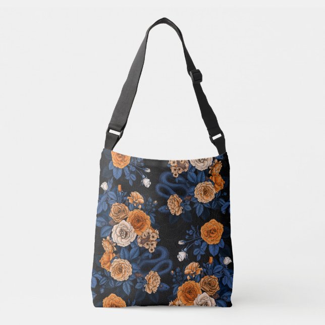 Hidden in the roses, orange and blue crossbody bag (Front)