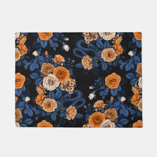 Hidden in the roses orange and blue doormat