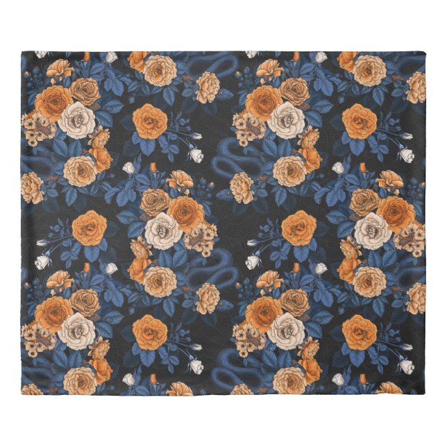 Hidden in the roses, orange and blue duvet cover (Front)
