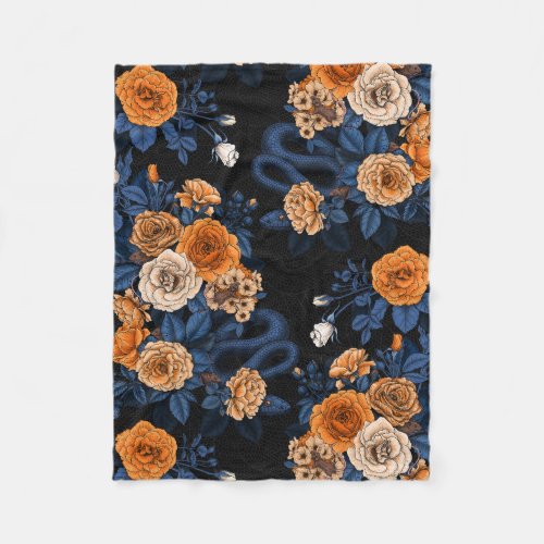 Hidden in the roses orange and blue fleece blanket