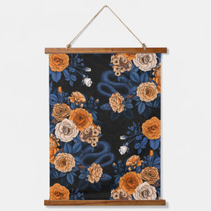 Hidden in the roses, orange and blue hanging tapestry