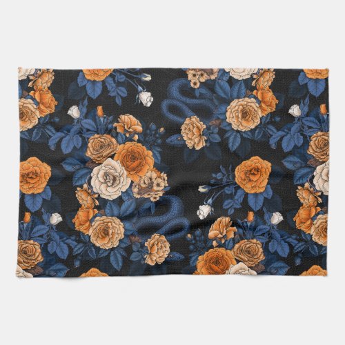 Hidden in the roses orange and blue kitchen towel