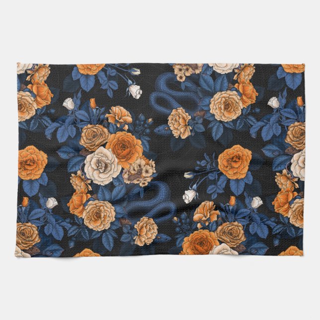 Hidden in the roses, orange and blue kitchen towel (Horizontal)