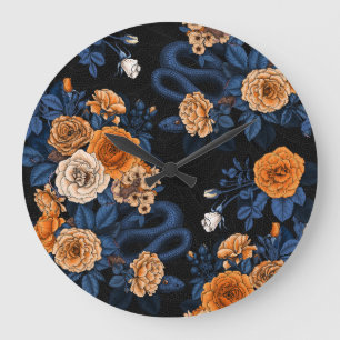 Hidden in the roses, orange and blue large clock