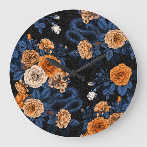 Hidden in the roses orange and blue large clock