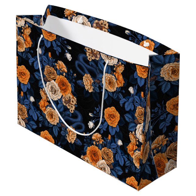 Hidden in the roses, orange and blue large gift bag (Back Angled)