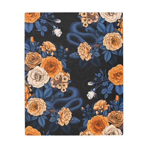 Hidden in the roses orange and blue metal print