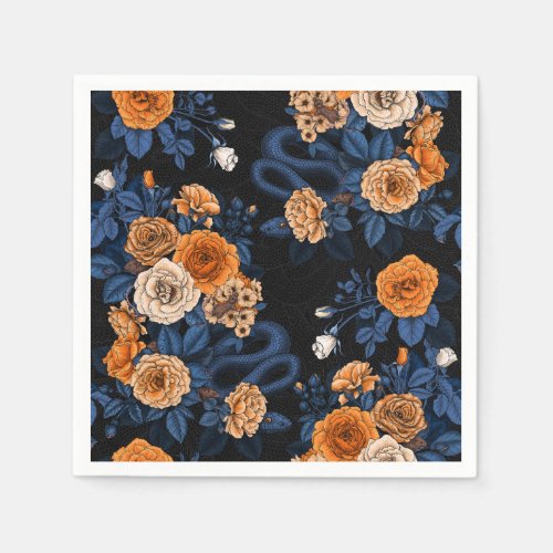 Hidden in the roses orange and blue napkins