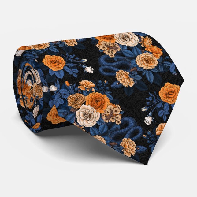 Hidden in the roses, orange and blue neck tie (Rolled)