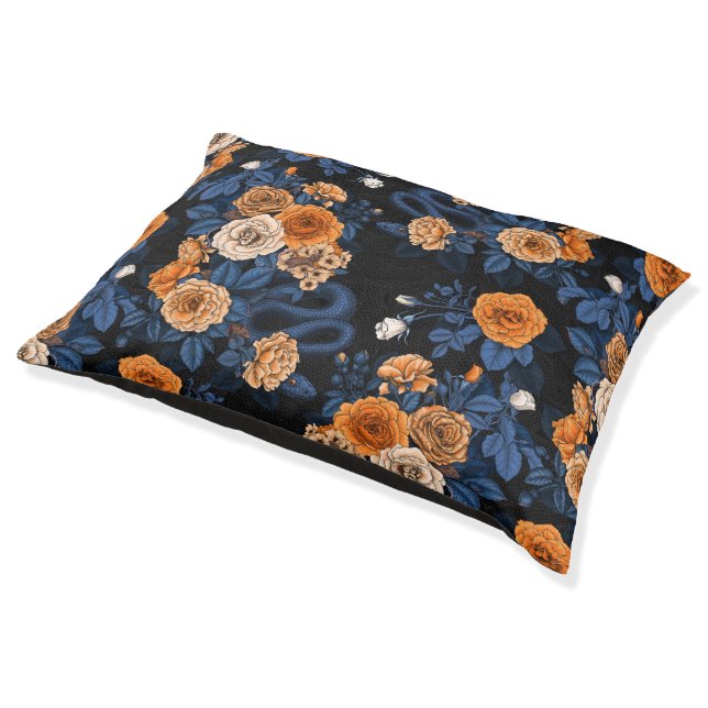 Hidden in the roses, orange and blue pet bed (Angled)