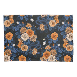 Hidden in the roses, orange and blue pillow case