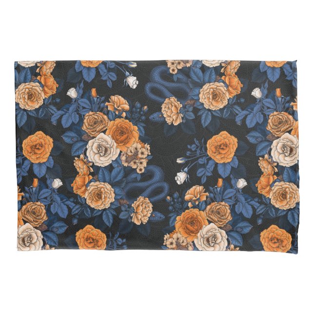 Hidden in the roses, orange and blue pillow case (Front-Left)