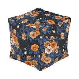 Hidden in the roses, orange and blue pouf