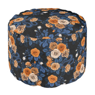 Hidden in the roses, orange and blue pouf